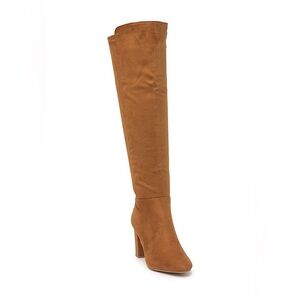 Knee High Tan Block Heel Boots Stretch Round Toe Soft Top Moda Women’s 6.5